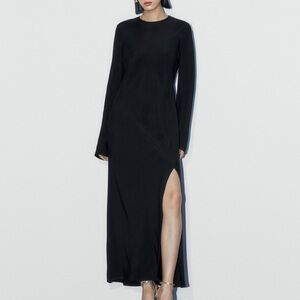 Massimo Dutti black minimalist long sleeve maxi dress - size XS